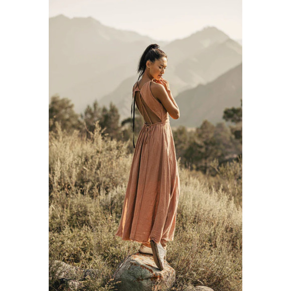 AYA Sacred Wear Open Back Elegant Dress Women's XS-M Dusty Pink Boho Bridesmaid - Picture 2 of 11